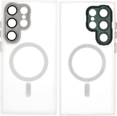 MagSafe Hoesje Geschikt voor Samsung Galaxy S25 Ultra - Mat-Transparent met Camera Beschermer Case - Wit
