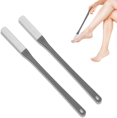 Dailygoods- Teenreinigingsborstel - 2 Stuks - Zachte Siliconen - Lange Steel - Praktische Teenreiniger - Anti-jeuk Exfoliërende Borstel - Grijs, 40x3cm/40x2,5cm - Voethygiëneborstel