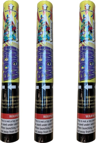Boom Wow Confetti Schieter – Set van 3 – 30 cm – Ø 5 cm – Kleurrijk Rond – Gasdruk – Voor Feest & Verjaardag
