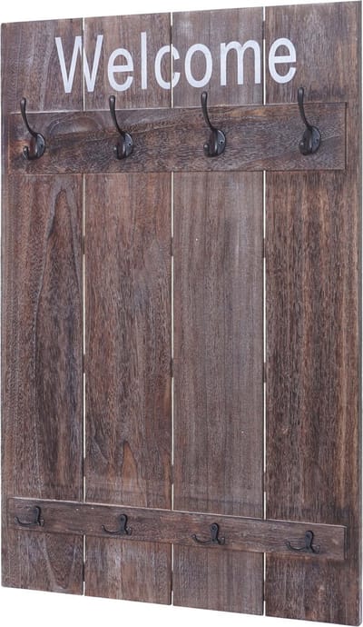 Wandgarderobe MCW-C89 Welcome, garderobe Garderobe paneel, shabby look vintage, 91x60cm ~ bruin, shabby