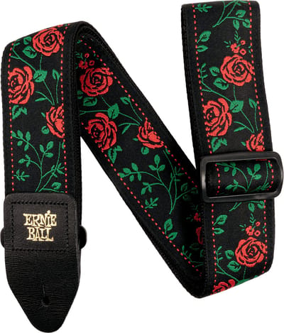 Ernie Ball Classic Jacquard - Gitaarriem - Spanish Rose - Polypropeen - Leren Uiteinden - Zwarte Delrin Gesp - Verstelbaar 104-182 cm - Breedte 5 cm