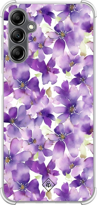 Casimoda® hoesje - Geschikt voor Samsung Galaxy A14 5G - Floral Violet - Shockproof case - Extra sterk - TPU/polycarbonaat - Paars, Transparant