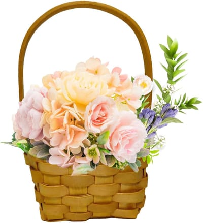 Geweven Bloemenmandje - Kleine Mand Handvat - Bruiloft Decoratie - Handgeweven Kant - 14.1 x 19.7 x 14.1 cm