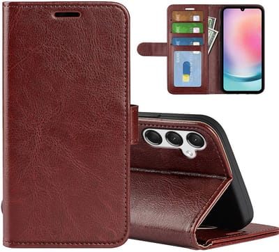 MobyDefend Hoesje - Geschikt voor Samsung Galaxy A25 - Wallet Book Case (Sluiting Achterkant) - Bruin
