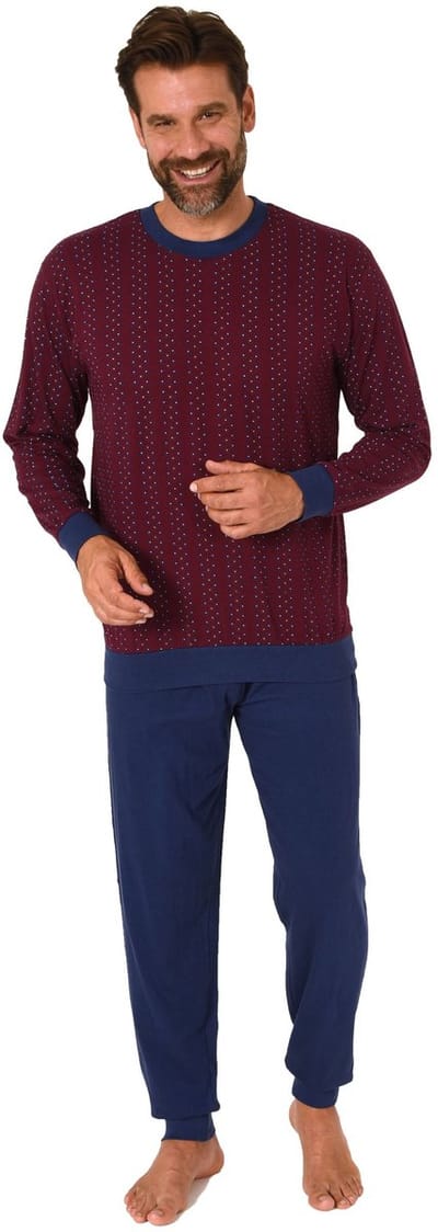 Herenpyjama met lange mouwen en manchetten in een elegante minimalprint-look