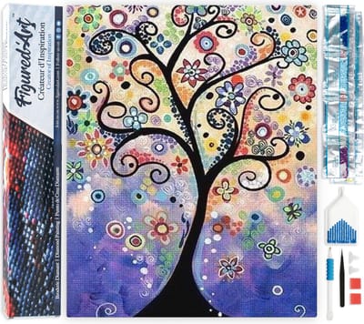 Figured'Art Diamond Painting set Volwassenen 40x50 cm Boom gebrandschilderd glas - 5D DIY Art full drill vierkante diamant - Opgerold canvas