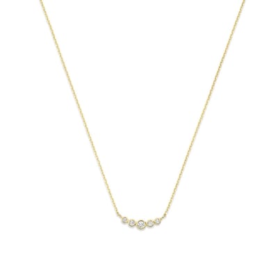 New Bling 9NBG-0954 14 Karaat Gouden Dames Ketting met Zirkonia - Vijf Zirkonia in Verschillende Groottes - Verstelbaar 43-48 cm