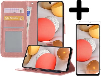 Hoesje - Met Screenprotector - Geschikt voor Samsung Galaxy A42 - Luxe Pasjeshouder - Bookcase Portemonee - Flip Case - Kunstleer Book Case - Flipcase - Book Cover - Walletcase - Portemonneehoes - Telefoonhoesjes - Rosé goud