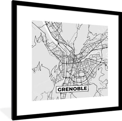 Fotolijst incl. Poster - Frankrijk - Grenoble - Stadskaart - Plattegrond - Kaart - 40x40 cm - Posterlijst