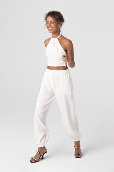 Dames Satijn Joggingbroek / Wit / maat S