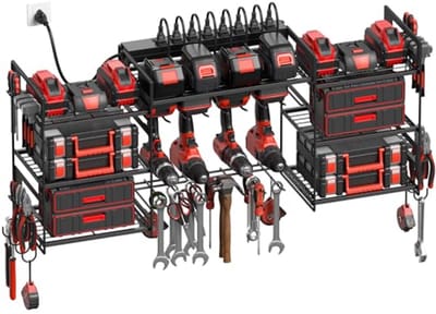 Organizer voor elektrisch gereedschap - Wandmontage, Accu-opbergrek met boormachinehouders