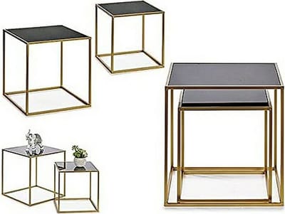 Set van 2 tafels Zwart Gouden 50 x 50 x 50 cm