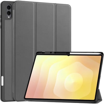 Hoes - Geschikt voor Samsung Galaxy Tab S11 Ultra - Dun & Stevig - Trifold Bookcase - Hard Cover Case - Met Uitsparing Geschikt voor S Pen - Hardcover Book - Tablet Hoesje - Grijs