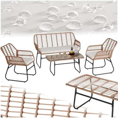 Bistroset Tuinset 4 Personen - Weerbestendige Loungeset met 2 Stoelen, Bank en Tafel, Draagkracht 120 kg per Stoel