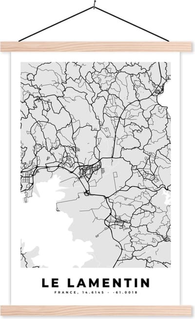 Posterhanger incl. Poster 40x60 cm - Schoolplaat - Plattegrond – Le Lamentin – Stadskaart – Kaart – Frankrijk - Textielposter - Blanke latten - Stadskaart
