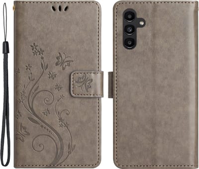 Coverup Hoesje - Geschikt voor Samsung Galaxy S24 FE Hoesje - Coverup Bloemen & Vlinders Book Case - Taupe Grijs