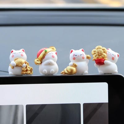 1 Set Dierenbeeldje Gelukskat Auto-ornamenten Cartoon Chinese Geluk Rijkdom Zwaaiende Kat Model Bureau Decoratie