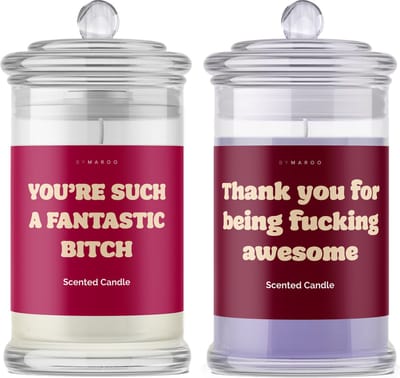 Kaarsen geschenkset Grappig - You Are Fucking Awesome & Such A Fantastic Bitch - Grappige Cotton & Lavendel Geurkaarsen in Glas met Tekst - Verjaardag Cadeau Vrouw, Vriendin - Geschenkset - Happy Birthday - Cadeautjes voor Haar Volwassenen