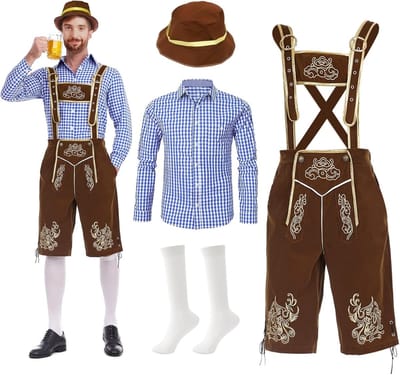 Oktoberfest Kostuum voor Mannen met Leren Broek, Shirt, Sokken en Hoed - Bavarian Outfit voor Feest en Cosplay