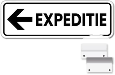 Bord expeditie pijl links - Weerbestendig Aluminium - 40x15 cm - Bevestiging: Met muur-/ wandmontage beugels