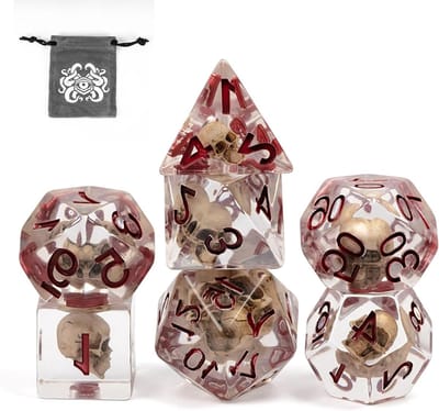 Polyedrische dobbelstenen set - RPG dobbelstenen - Tafelspel avonturen - Realistische schedel details - 7 stuks - Schedel thema