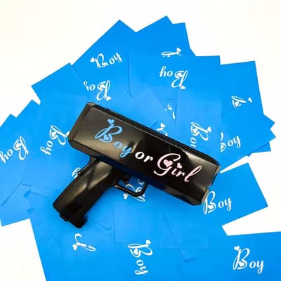 Gender Reveal Money Gun - inclusief 100 briefjes - Blauw