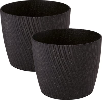 Form Plastic Plantenpot/bloempot Waves - 2x - kunststof - zwart - D27 x H23 cm - rond