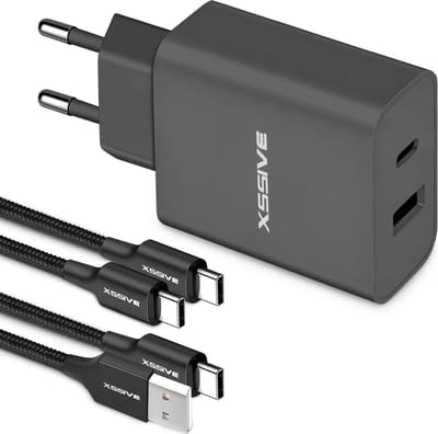 Snellader 2 Poorten met USB C Kabels 1 Meter - Universeel