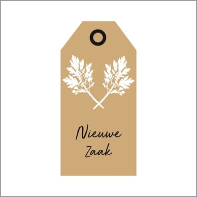 Cadeaukaartje - "Nieuwe Zaak" - Bloemenkaartje - Bloemenlabel - Bruin Kraft - 10 x 5 cm - 20 stuks - Met Boorgaatje