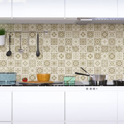 Zelfklevende tegelmuurstickers voor keuken en badkamer - 24 cementtegelstickers, Azulejos Domenico - 24 stickers, 10x10cm