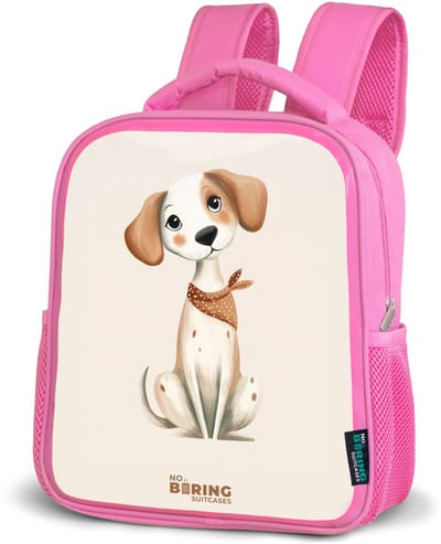 NoBoringSuitcases.com® - Rugzak roze - Schooltas meisjes - Bruin gevlekte pup op een beige achtergrond - Kinder rugtas meisje - Boekentas kind - Kinderrugzak voor school - Schoolrugzak