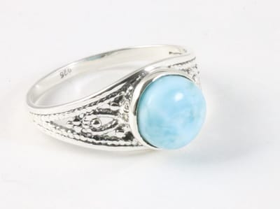 Fijne opengewerkte zilveren ring met larimar - maat 15.5