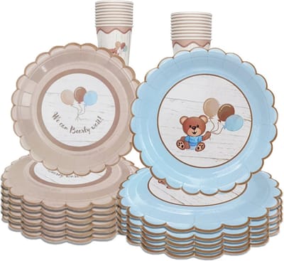 Babyshower 60-delige set We Can Bearly Wait met bordjes en bekertjes - babyshower - genderreveal - beer - baby - geboorte - baby