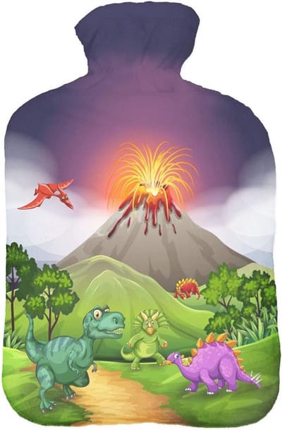 Warmwaterkruik Fleece Print - Bedfles Kruik - Warmte en Comfort - Afneembare Wasbare Overtrek - 2 Liter - Dino Print