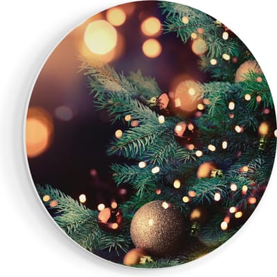 Artaza Forex Muurcirkel Versierde Kerstboom Met Lichtjes - 40x40 cm - Klein - Wandcirkel - Rond Schilderij - Wanddecoratie Cirkel