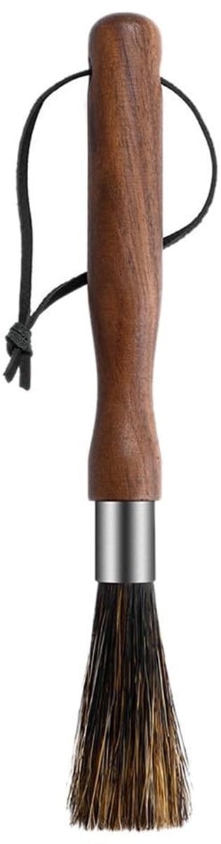 Jhubersproducts - Premium espressomachine reinigingsborstel - Natuurlijke everzwijnharen - Ergonomisch handvat - Walnoot - Koffiedik verwijderen - Ges