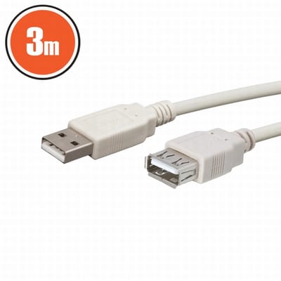 3 meter grijze USB verlengkabel - USB-A mannelijke stekker naar USB-A vrouwelijke aansluiting - praktische verlenging voor USB-apparaten [20167]