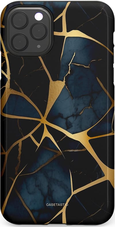 Casetastic hoesje geschikt voor Apple iPhone 11 Pro Max - Dubbellaagse bescherming - Sterrennacht Marmer Goud - Fashion Case - Zwart Goud Donkerblauw