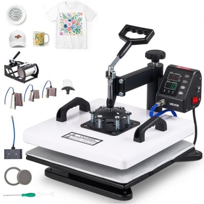 VEVOR Transferpers 38x38cm 8-in-1 Sublimatiemachine 1250W Textielpers, 360° Draaifunctie, Snelle & Gelijkmatige Verwarming, Tijd- & Temperatuurregeling, T-shirts, Mokken, Kopjes, Petten, Borden