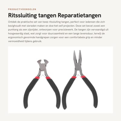 Dailygoods- Ritssluiting Tang Set - Punttang/Zijsnijder - Ergonomisch - Antislip Handgrepen - Duurzaam Staal - Lichtgewicht