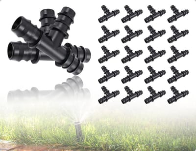 T-vormige slangverbinder voor irrigatiesystemen, 20 stuks, zwart, ideaal voor gazon en tuin, kunststof kwaliteit
