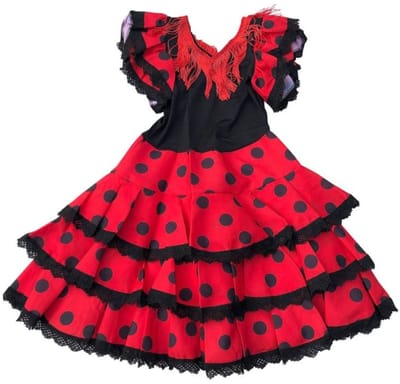 La Señorita - Spaanse Flamenco Jurk Luxe Kind Meisje – Rood Zwart – Carnaval Verkleedjurk met Volants – Maat 2 t/m 12