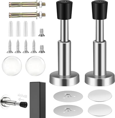 Verstelbare Deurstoppers van RVS met Rubber Buffer - Geluidsarme Wandmontage, Uitbreidbaar van 8.9 tot 10.2 cm, Ideaal voor Thuisgebruik en Kantoor