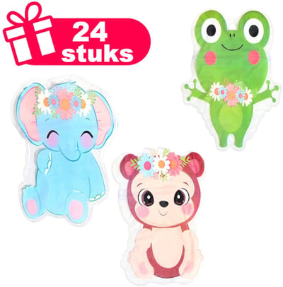 Decopatent - 24 Stuks Traktatie Uitdeelzakjes - Model: Vrolijke Dieren - Snoepzakjes Kinderfeestje met Clipsluiting - Snoep / Traktatie Olifant / Beer / Kikker zakjes - Mix Soorten