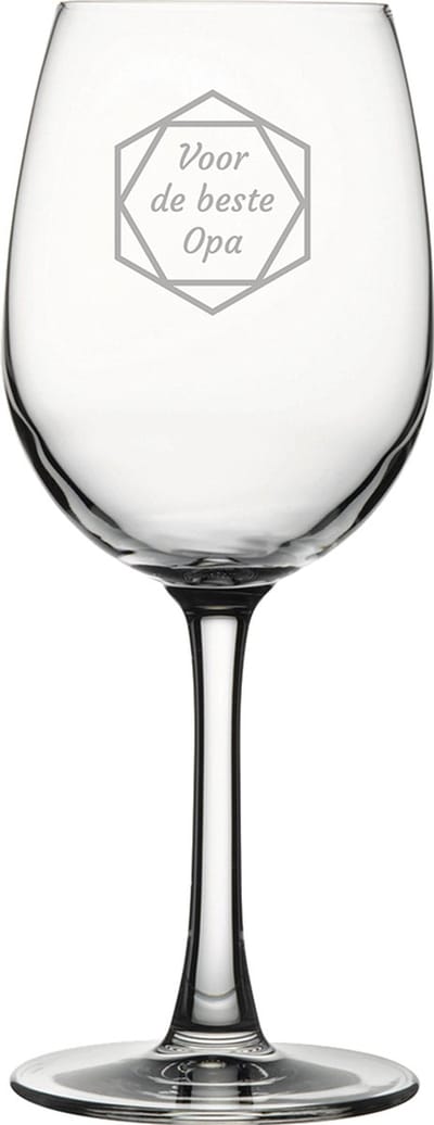 Gegraveerde witte wijnglas 36cl voor de beste Opa in hexagon