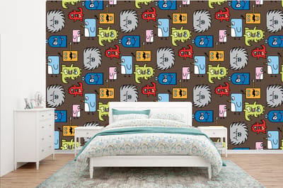 Behang - Fotobehang Patronen - Monster - Dieren - Jongens - Kinderen - Kids - Breedte 385 cm x hoogte 240 cm