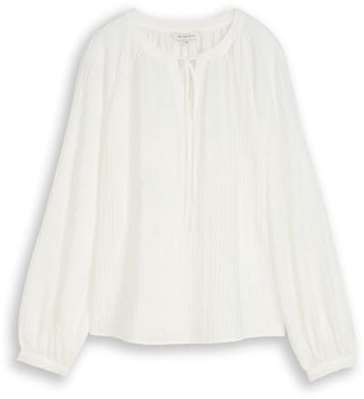 Tom Tailor - Crinkle blouse met strikband - Maat 36 - Whisper White