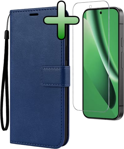 Hoesje Met Screenprotector - Geschikt voor Google Pixel 10a - Luxe Pasjeshouder - Bookcase Portemonee - Flip Case - Kunstleer Book Case - Flipcase - Book Cover - Walletcase - Portemonneehoes - Donkerblauw