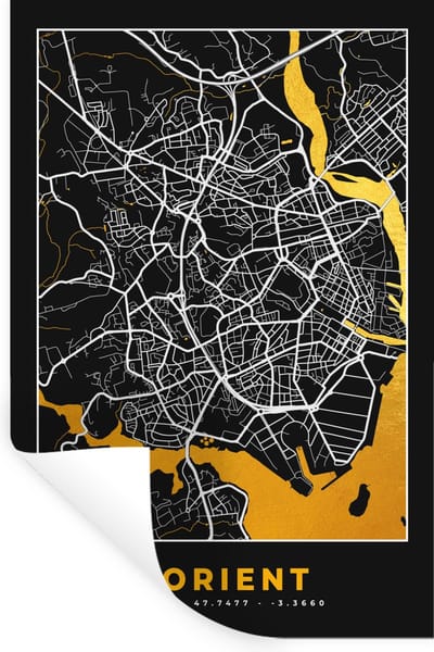 Muurstickers - Sticker Folie - Kaart – Stadskaart – Lorient - Frankrijk – Plattegrond - 20x30 cm - Plakfolie - Muurstickers Kinderkamer - Zelfklevend Behang - Zelfklevend behangpapier - Stickerfolie