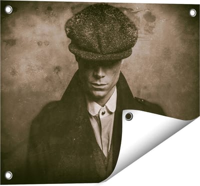 Gards Tuinposter Engelse Gangster uit Jaren 1920 - Zwart Wit - 50x40 cm - Tuindoek - Tuindecoratie - Wanddecoratie buiten - Tuinschilderij